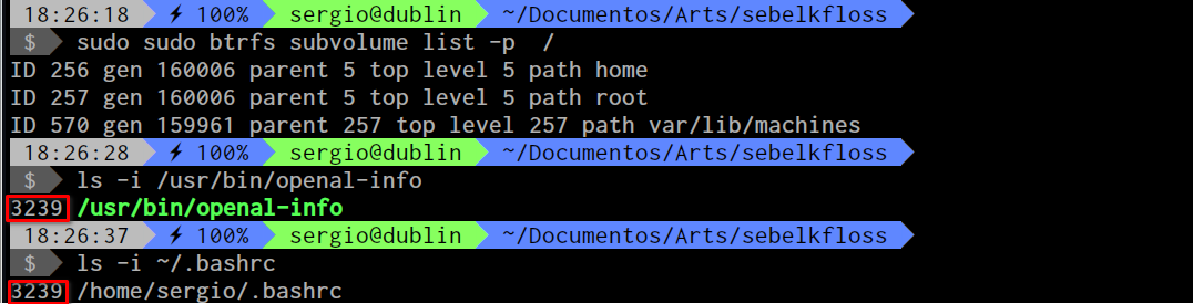 Cada subvolumen tiene su propio espacio de inodos