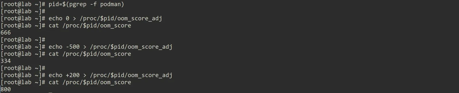 Incidencia en oom_score mediante oom_score_adj